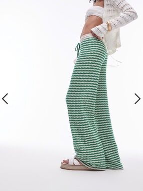Topshop knit striped pants in green